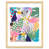Tropical Spring | Pastel Quirky Modern Bohemian Jungle Botanical | Flamingo Palm Cockatoo Birds thumbnail