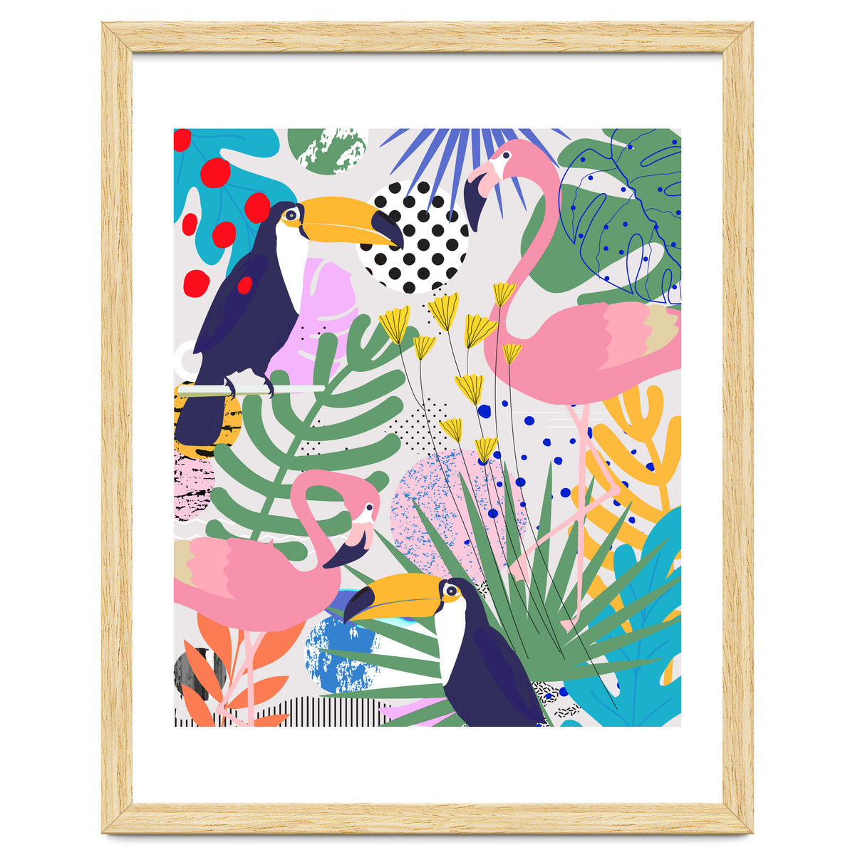 Tropical Spring | Pastel Quirky Modern Bohemian Jungle Botanical | Flamingo Palm Cockatoo Birds