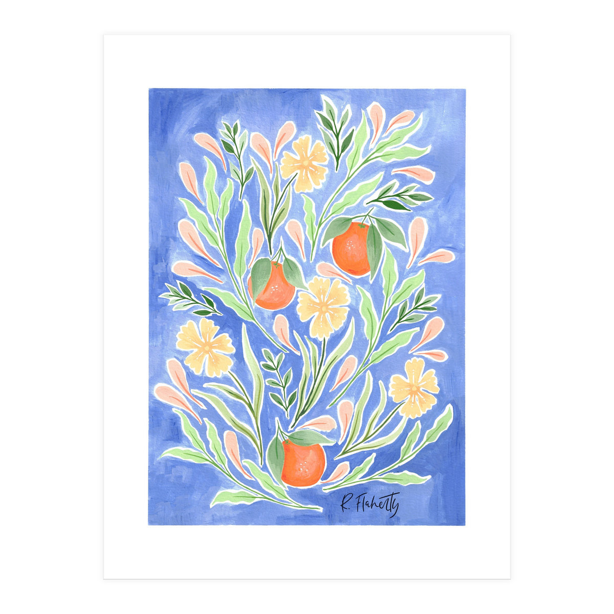 Wild Orange FLoral | Cobalt Blue (Print Only)