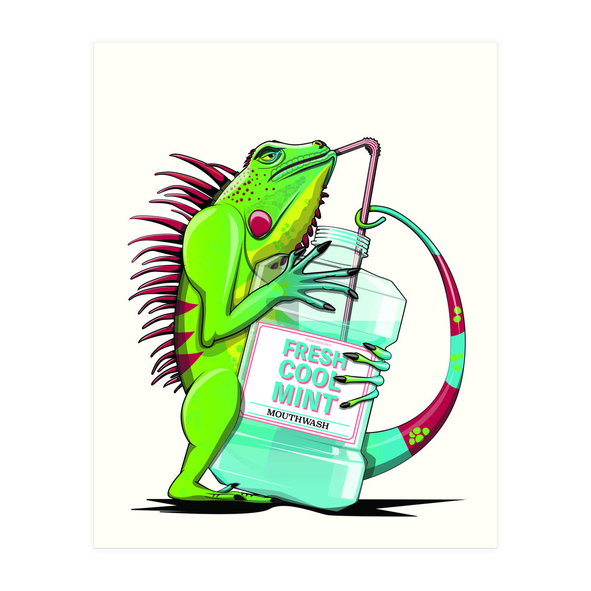 Iguana using Mouthwash, Funny bathroom humour (Print Only)