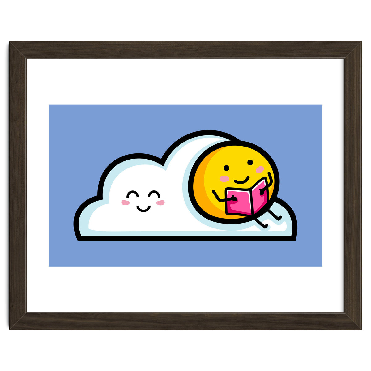Kawaii Cute Sun Reading A Book On A Cloud