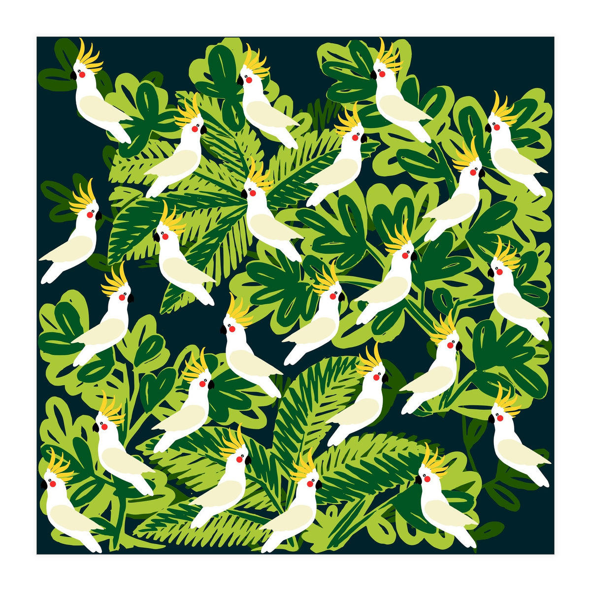 Cute cockatoo and tropical leaves (Print Only)