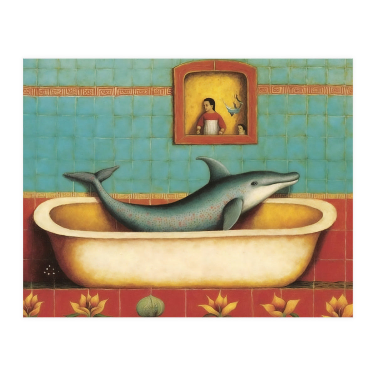 Dolphin In A Bath Folk Art (Print Only)