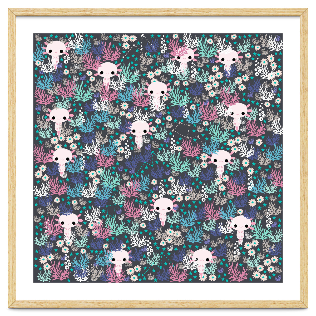 Cute underwater axolotl pattern with coral