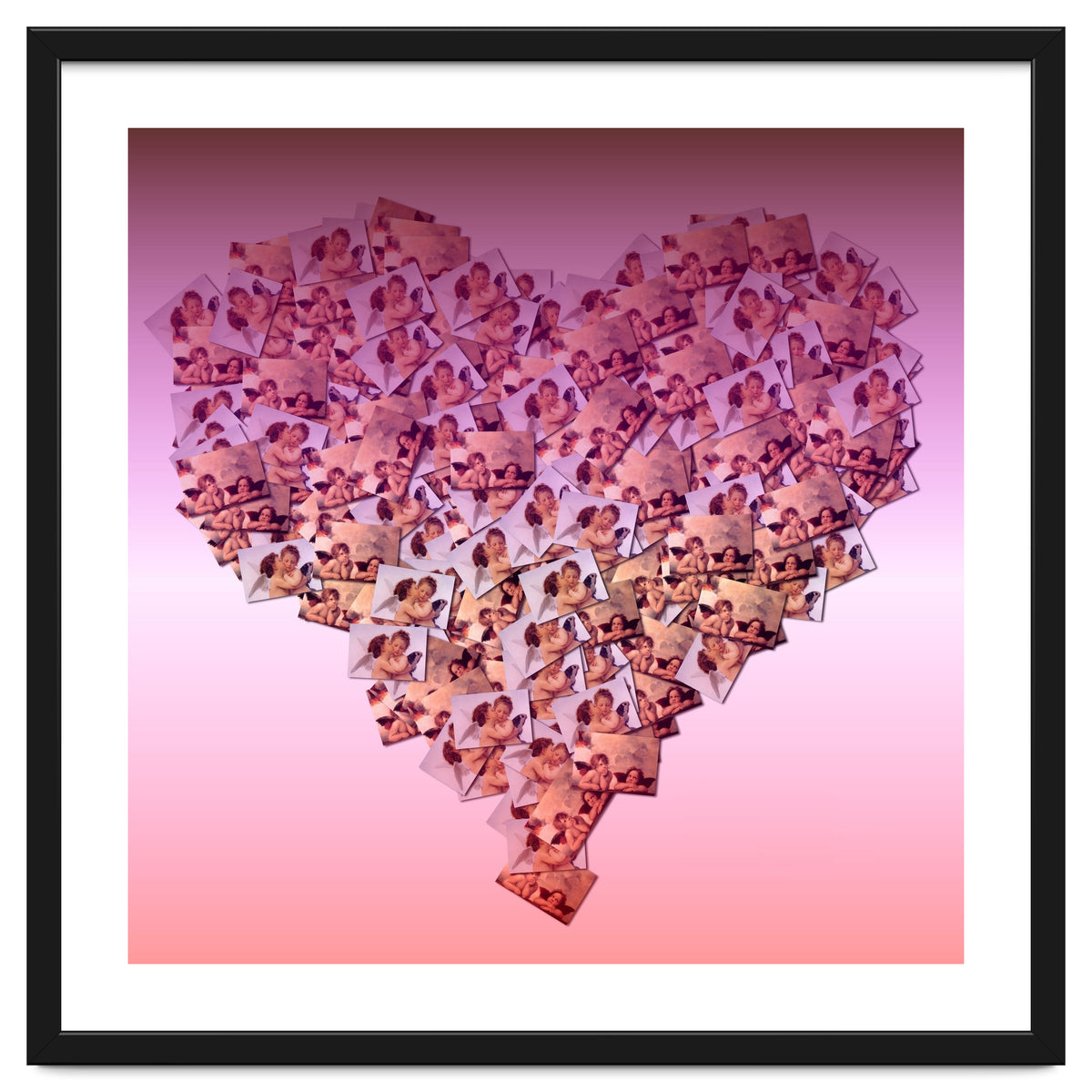 Heart collage of cuddling Cupid like characters