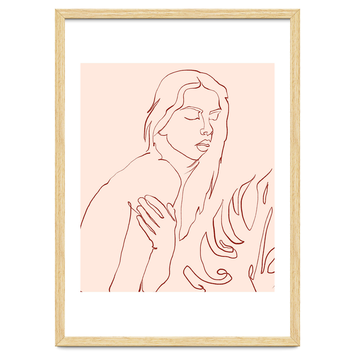 Lueur, Tropical Nude Modern Bohemian Woman Line Art, Minimal Scandinavian Sketch Blush Drawing