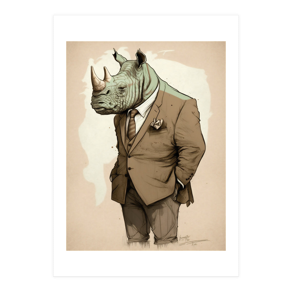 Dapper Rhino Fashion Sketch (Print Only)