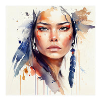 Watercolor Floral Indian Native Woman #12 (Print Only)