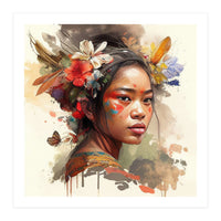 Watercolor Floral Indonesian Native Woman #3 (Print Only)