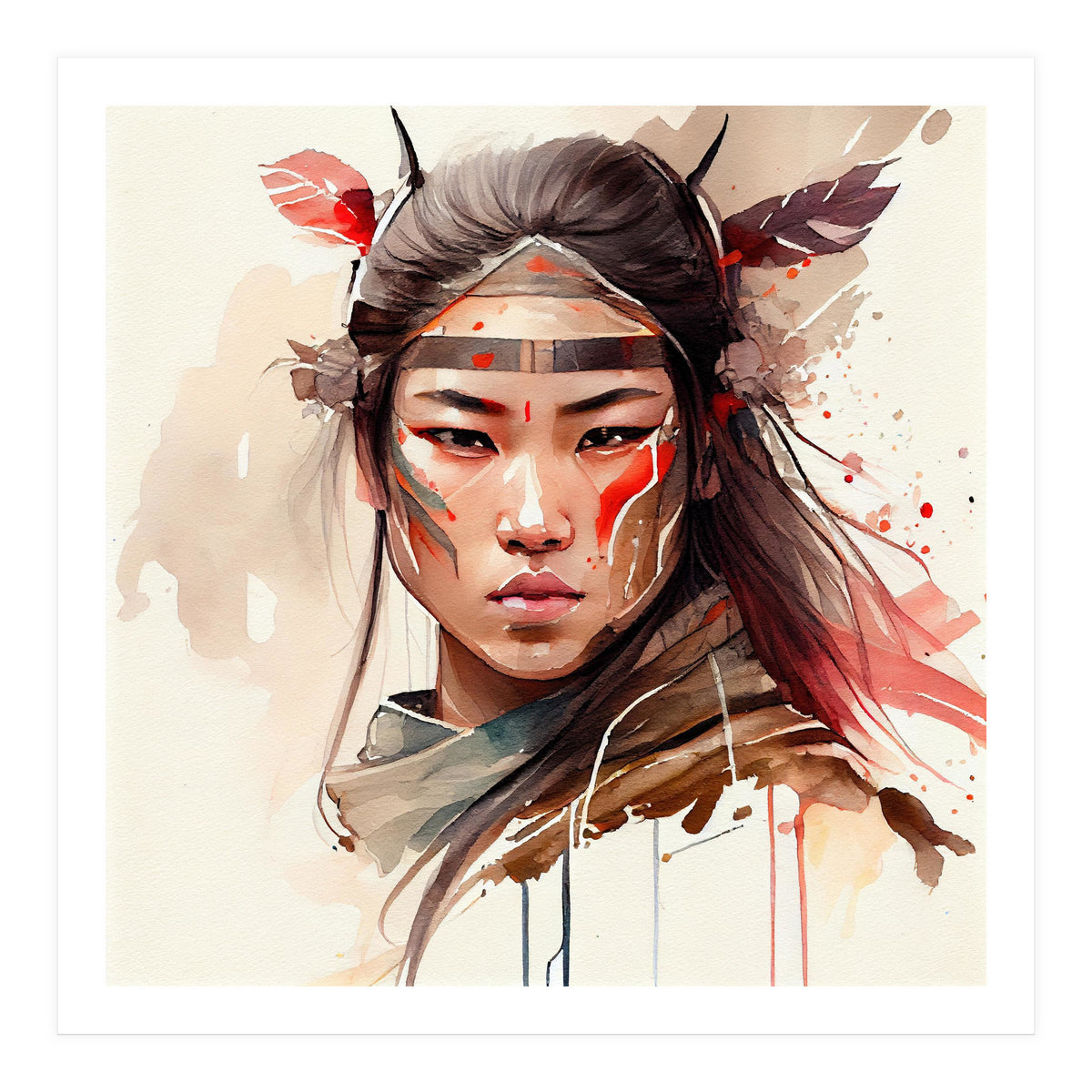 Watercolor Asian Warrior Woman #2 (Print Only)