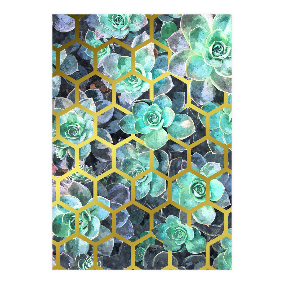 Succulents and Gold Geometric (Print Only)