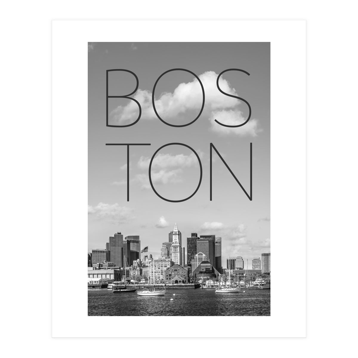 BOSTON Skyline North End & Financial District | Text & Skyline (Print Only)