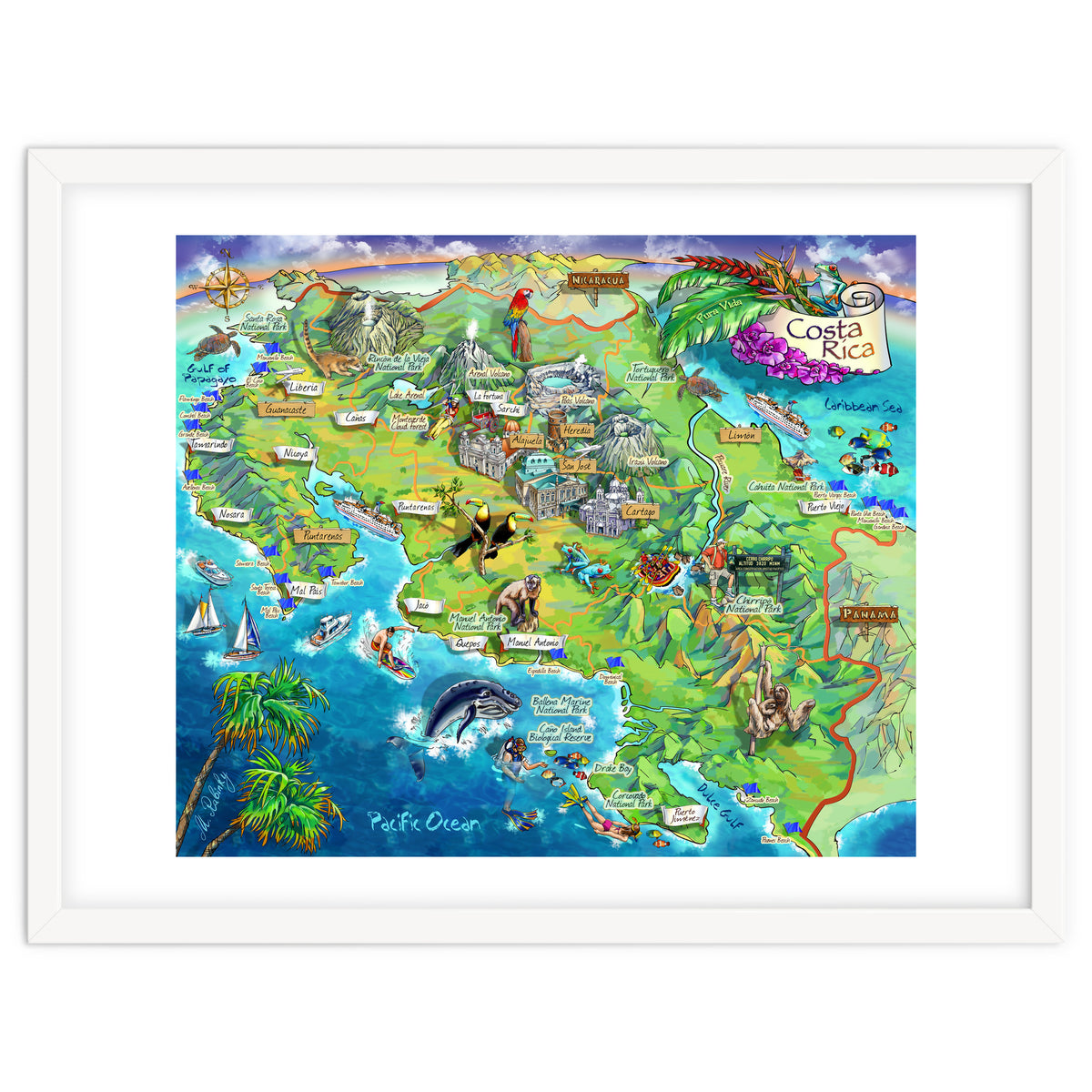 Costa Rica Map Illustration