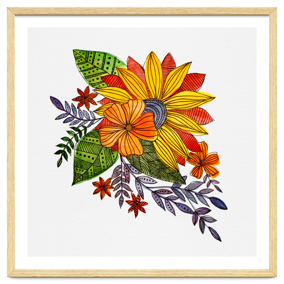 Watercolor and ink Sunflower