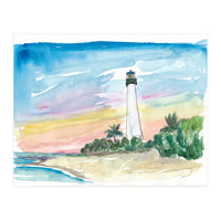 Cape Florida Lighthouse With Sea And Sunset (Print Only)