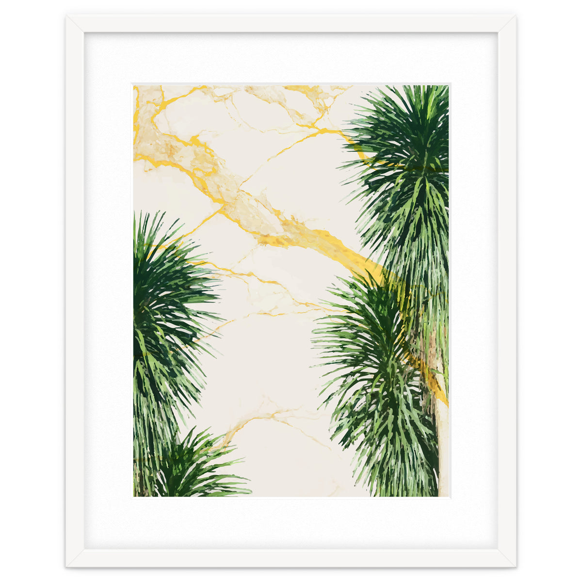 Gold marble texture with palm tree