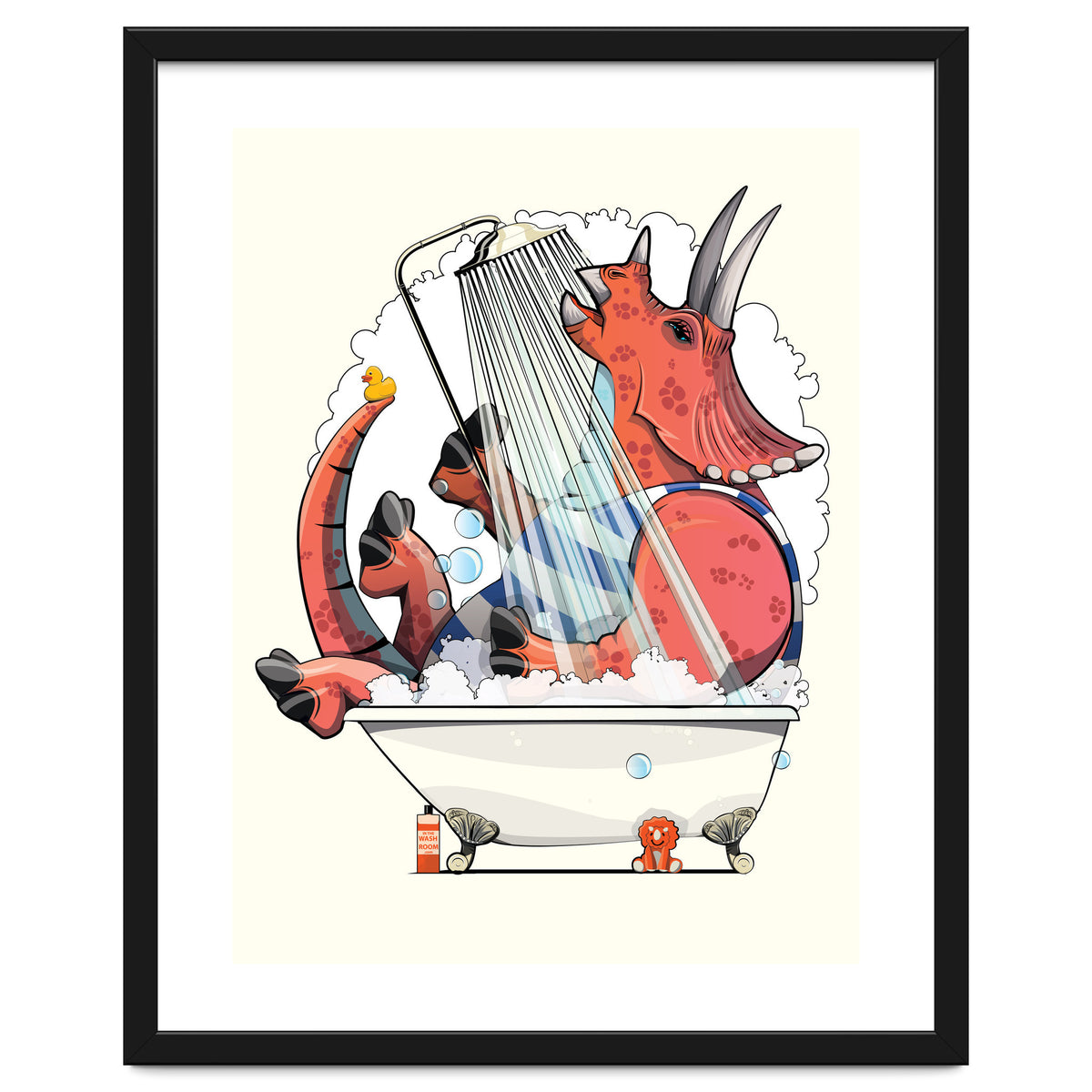 Dinosaur Triceratops in the Shower, funny bathroom humour