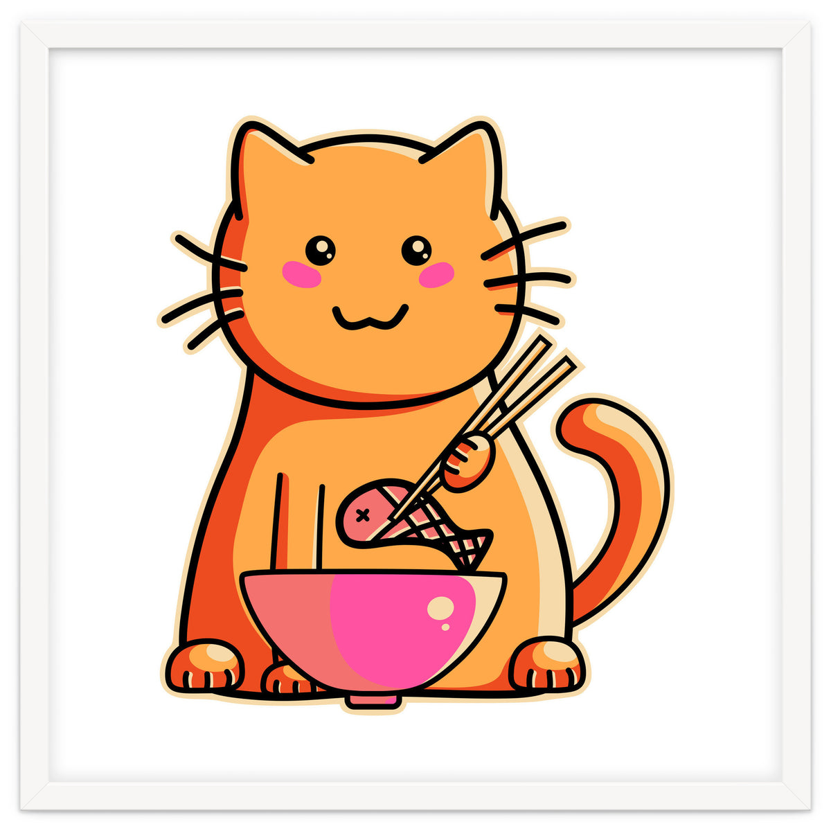 A Cat's Favourite Meal - kawaii cat eating fish with chopsticks