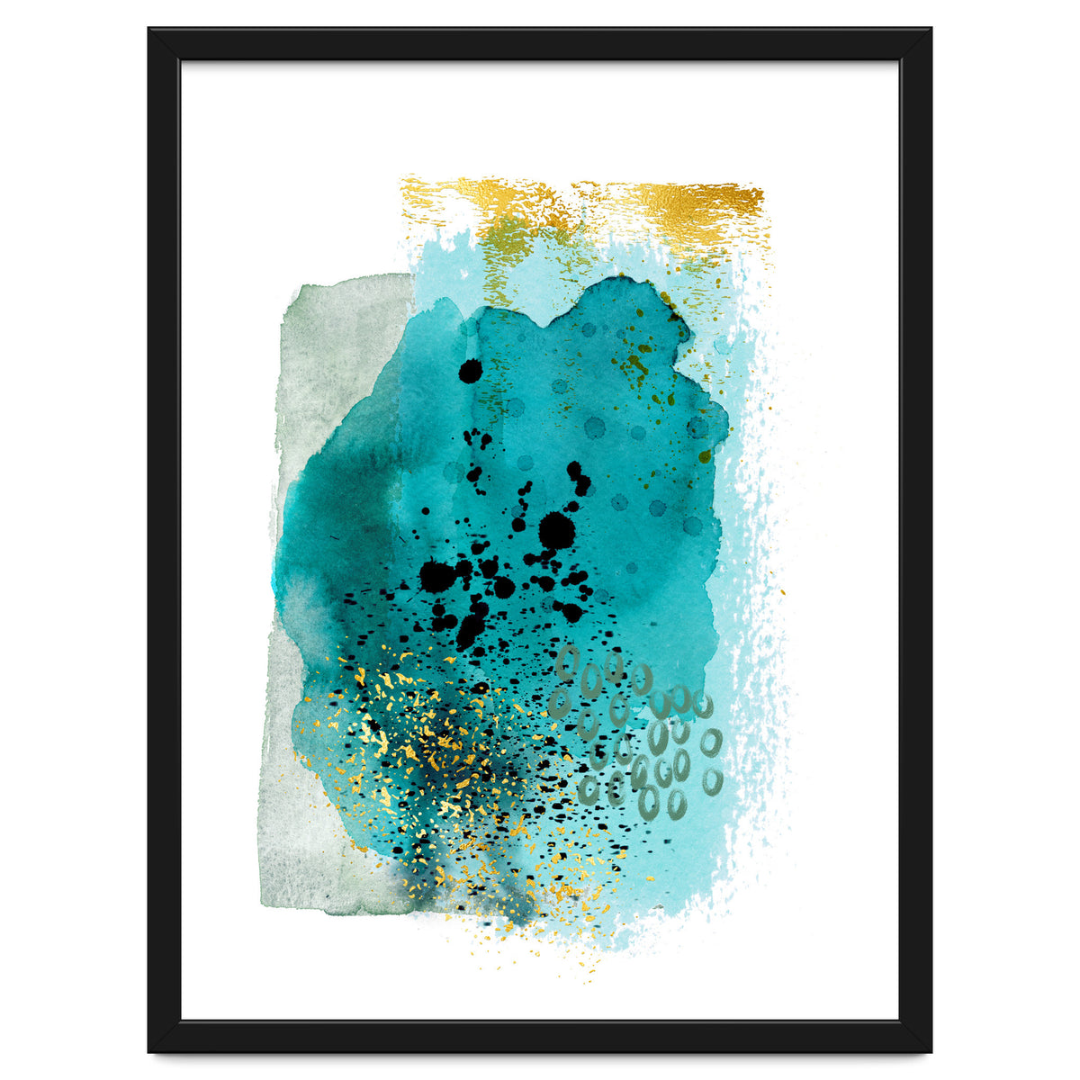 Abstract watercolour turquoise and gold