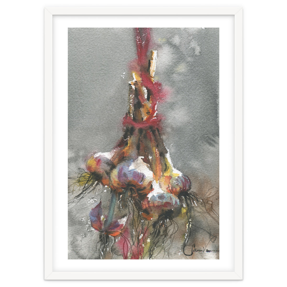 Garlic still life watercolor painting