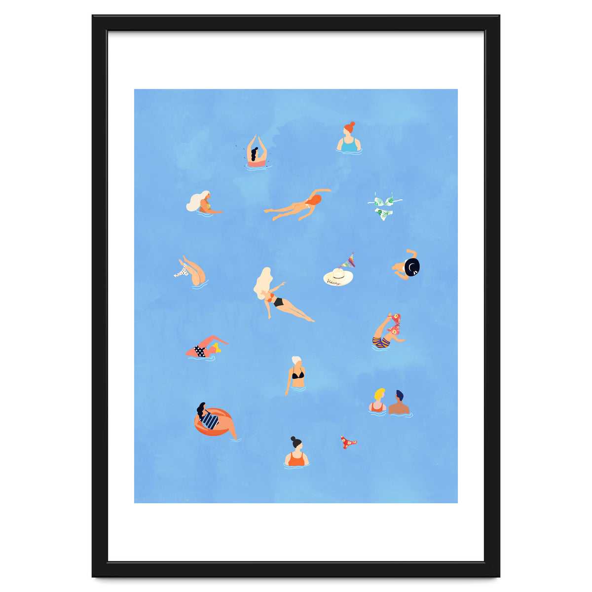 Summer Weekend in The Ocean Watercolor Swim Painting | Travel People Chic Eclectic Boho Fun