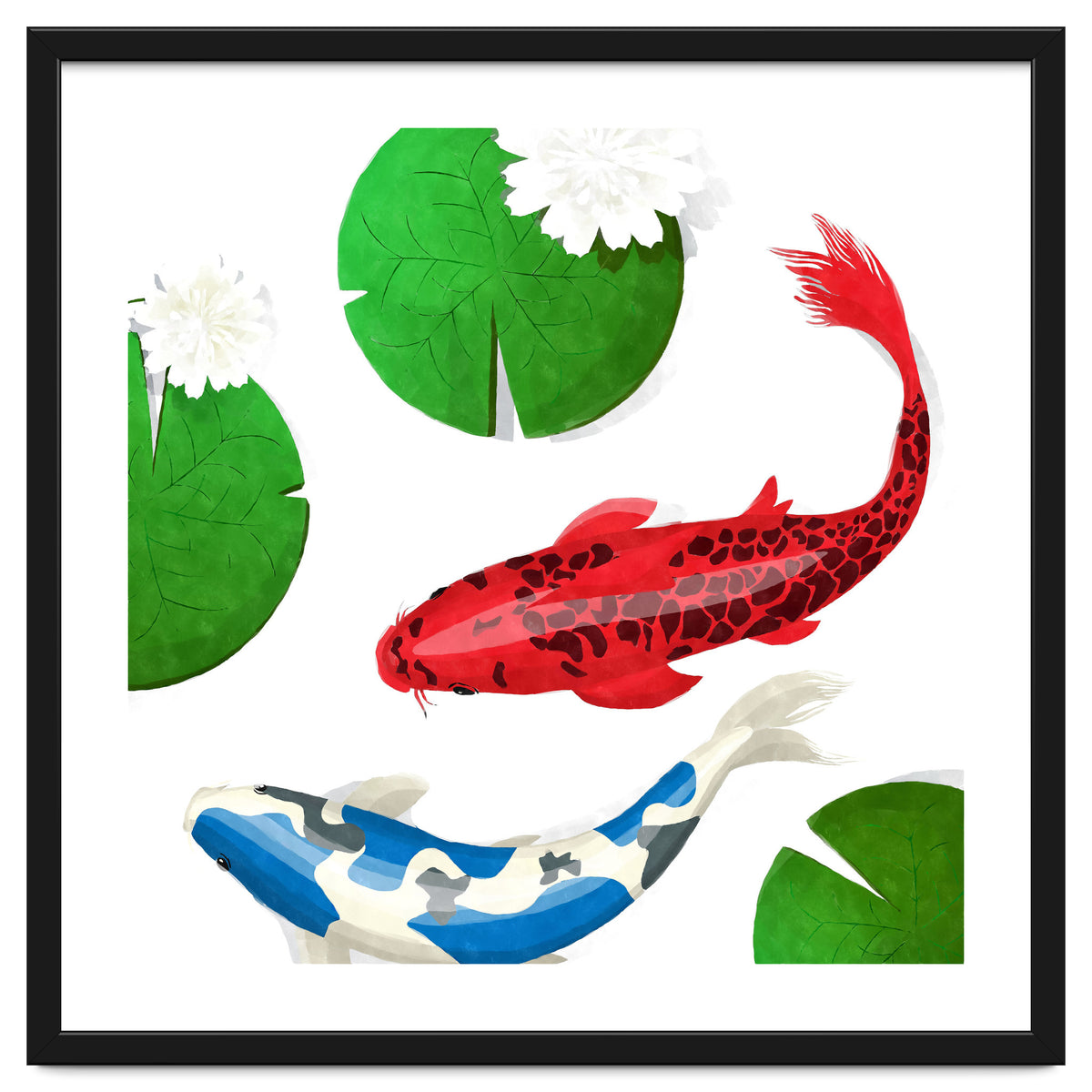 Watercolor Koi Fish And Lotus