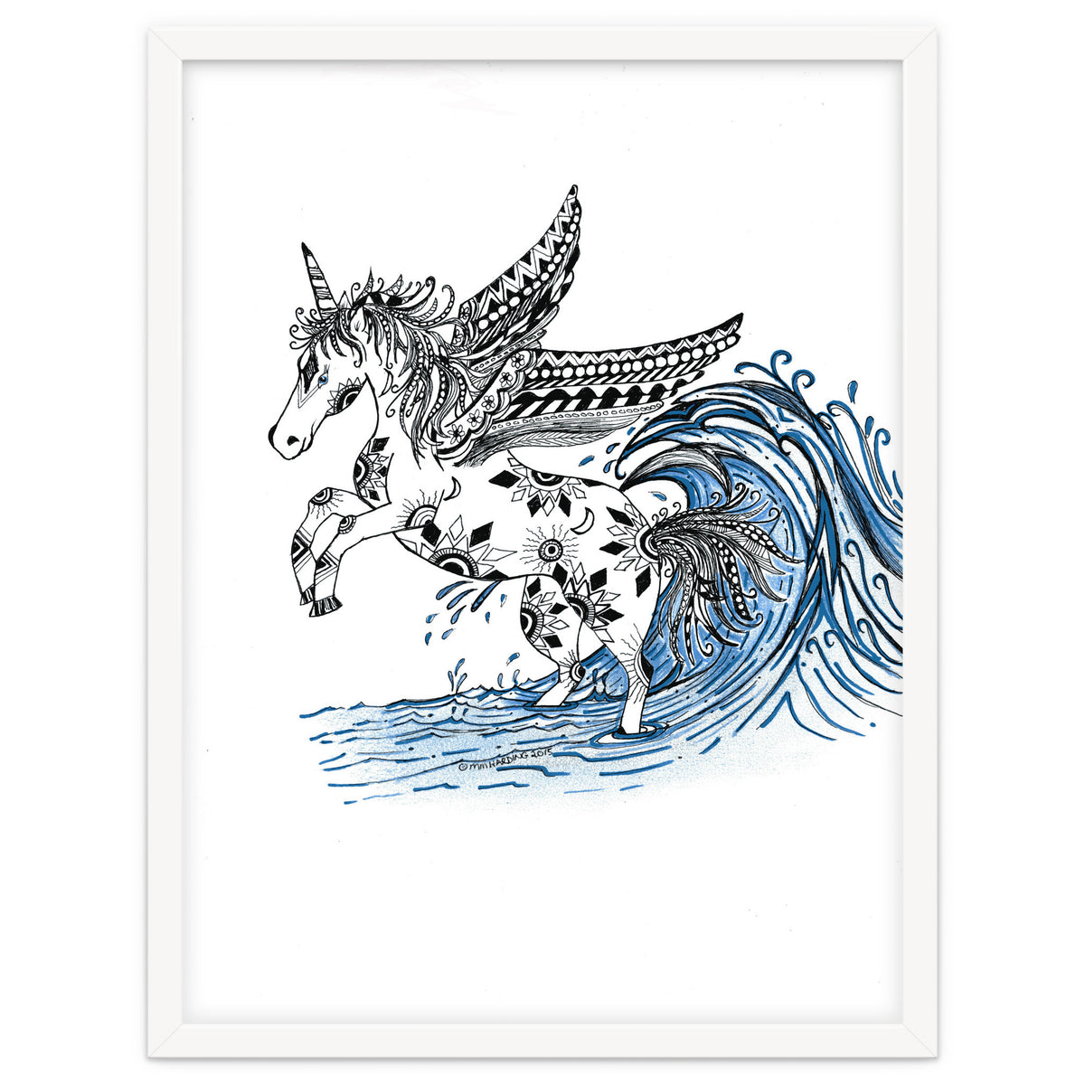 Winged Sun And Moon Unicorn Zentangle