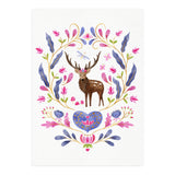 Floral Stag | Pink And Blue (Print Only) thumbnail