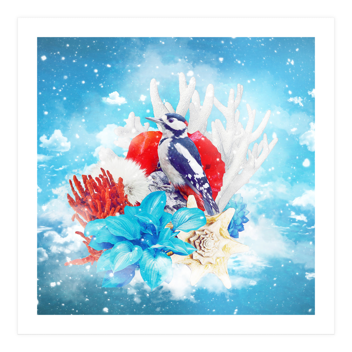 Floral Woodpecker In Winter (Print Only)