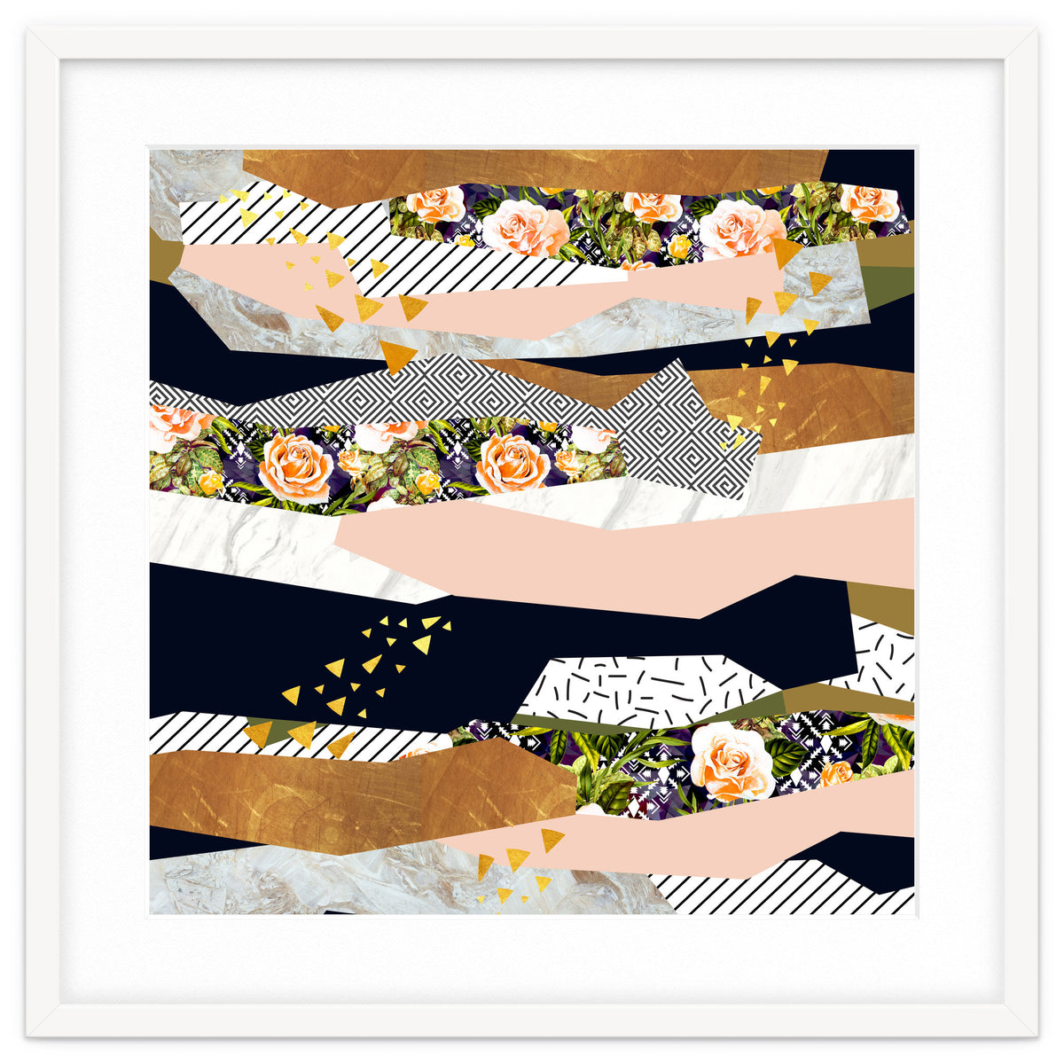 Collage of textured shapes and flowers