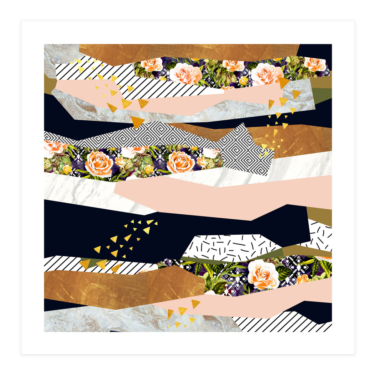 Collage of textured shapes and flowers (Print Only)