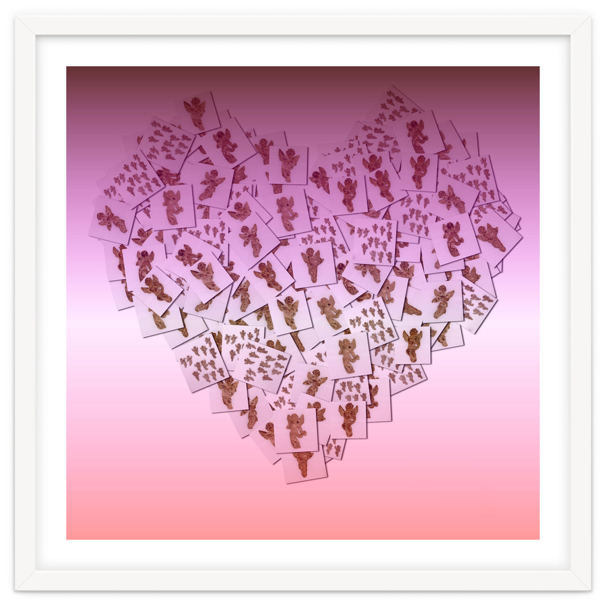 Heart collage of golden Cupid like characters