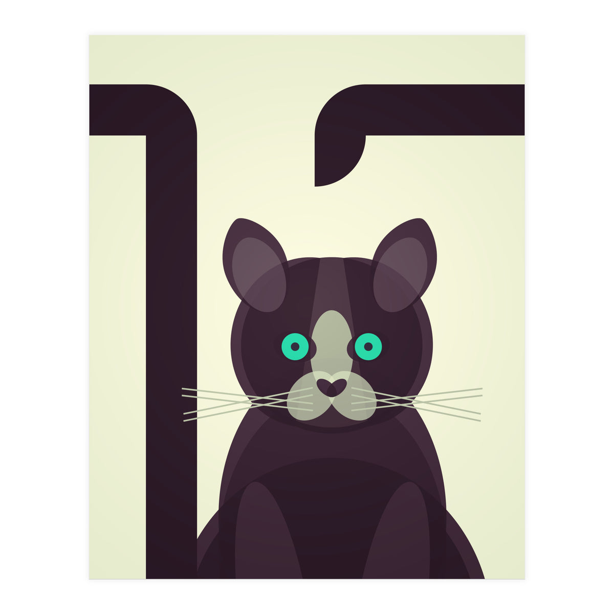 Mid Century Geometric Black Cat (Print Only)