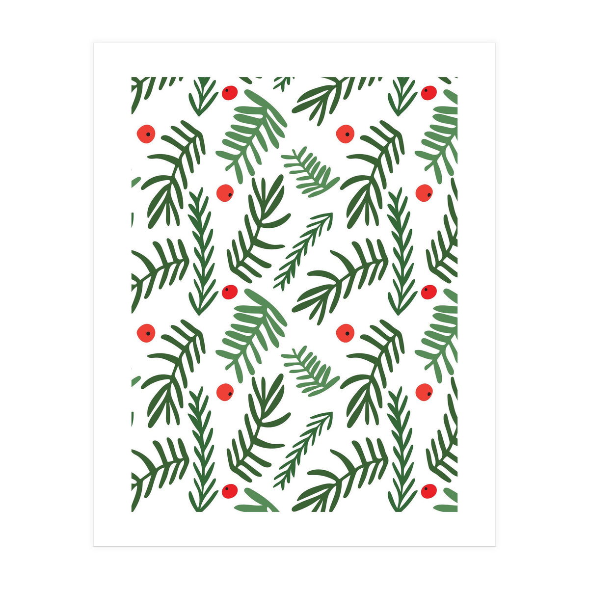 Pine Tree Branches With Christmas Berries Pattern (Print Only)