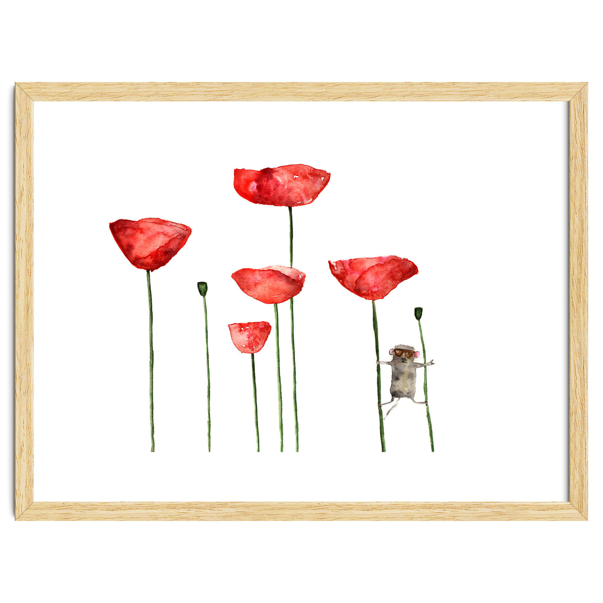 Little mouse loves big poppies || watercolor for nursery
