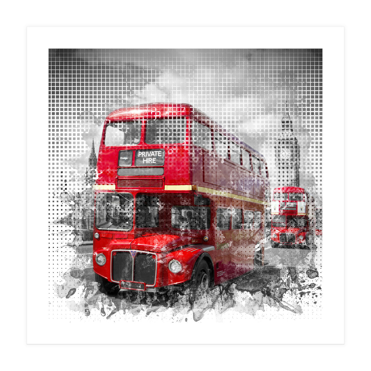 Graphic Art LONDON WESTMINSTER Red Buses (Print Only)