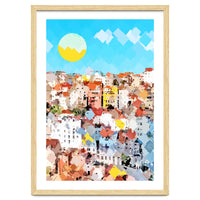City Of Dreams, Italy Pastel Cityscape Painting, Architecture Buildings Abstract Illustration