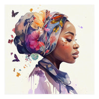 Watercolor Floral Muslim African Woman #1 (Print Only)