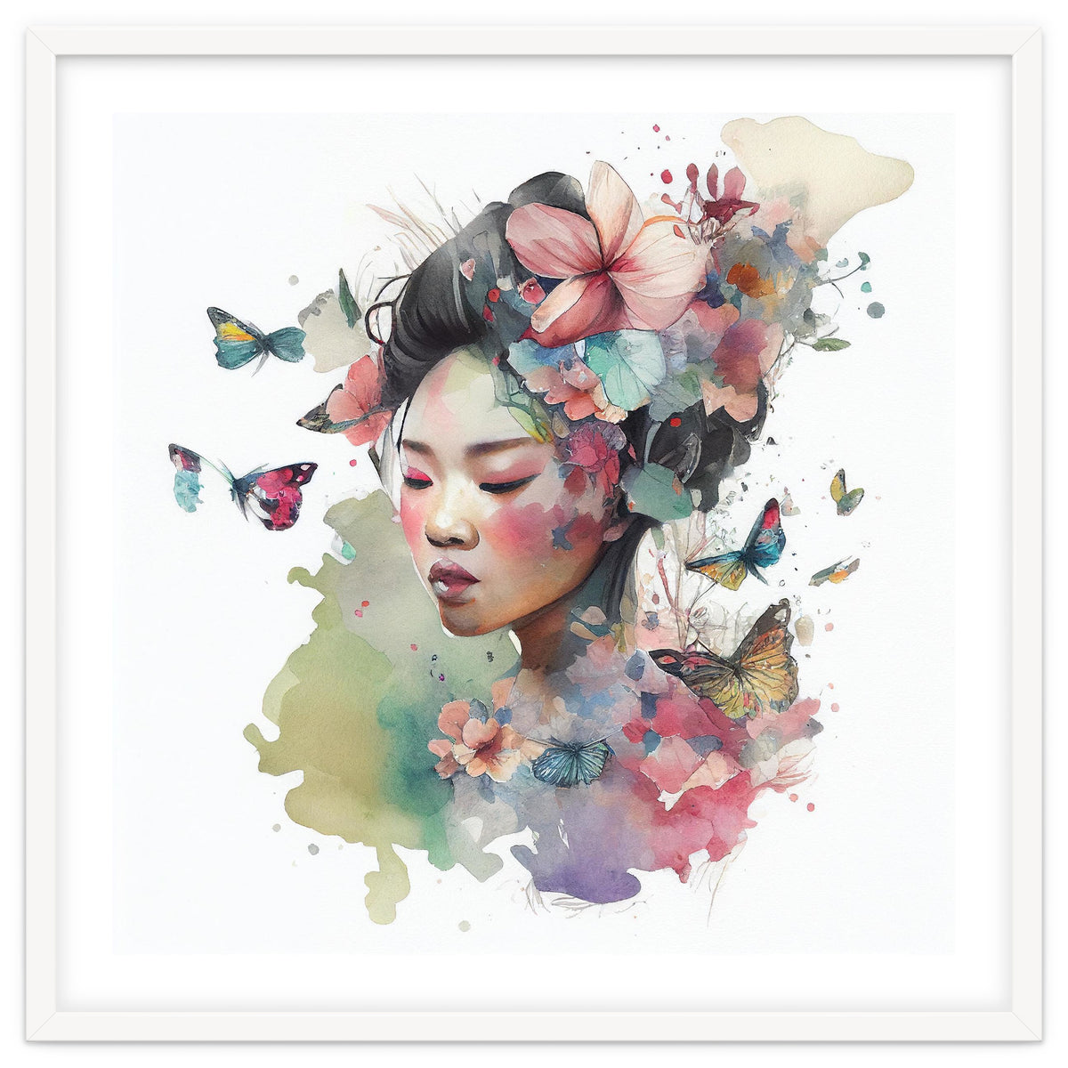 Watercolor Floral Asian Woman #6