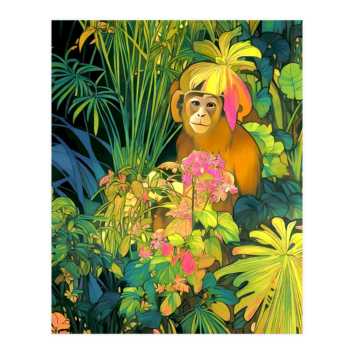 Daydreamer, Coming of Age Monkey Tropical Jungle Plants, Wildlife Botanical Nature Forest Bohemian Animals (Print Only)