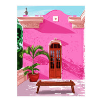 Pink Building Architecture | Pop Art Travel House Painting | Modern Bohemian Décor Spain Palace (Print Only)