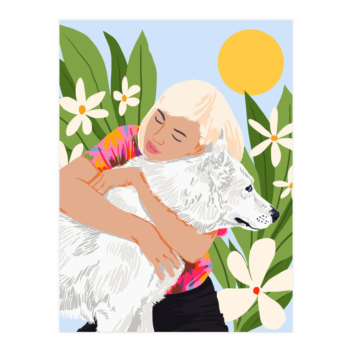 All You Need Is Love & A Dog | Pets Urban Jungle Bohemian Woman Illustration (Print Only)