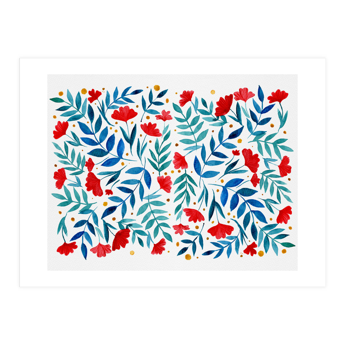 Magical garden - red and turquoise (Print Only)