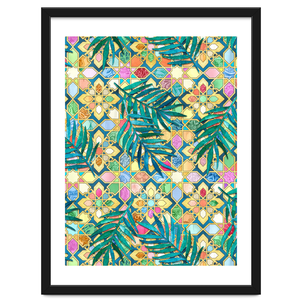 Gilded Moroccan Mosaic Tiles with Palm Leaves