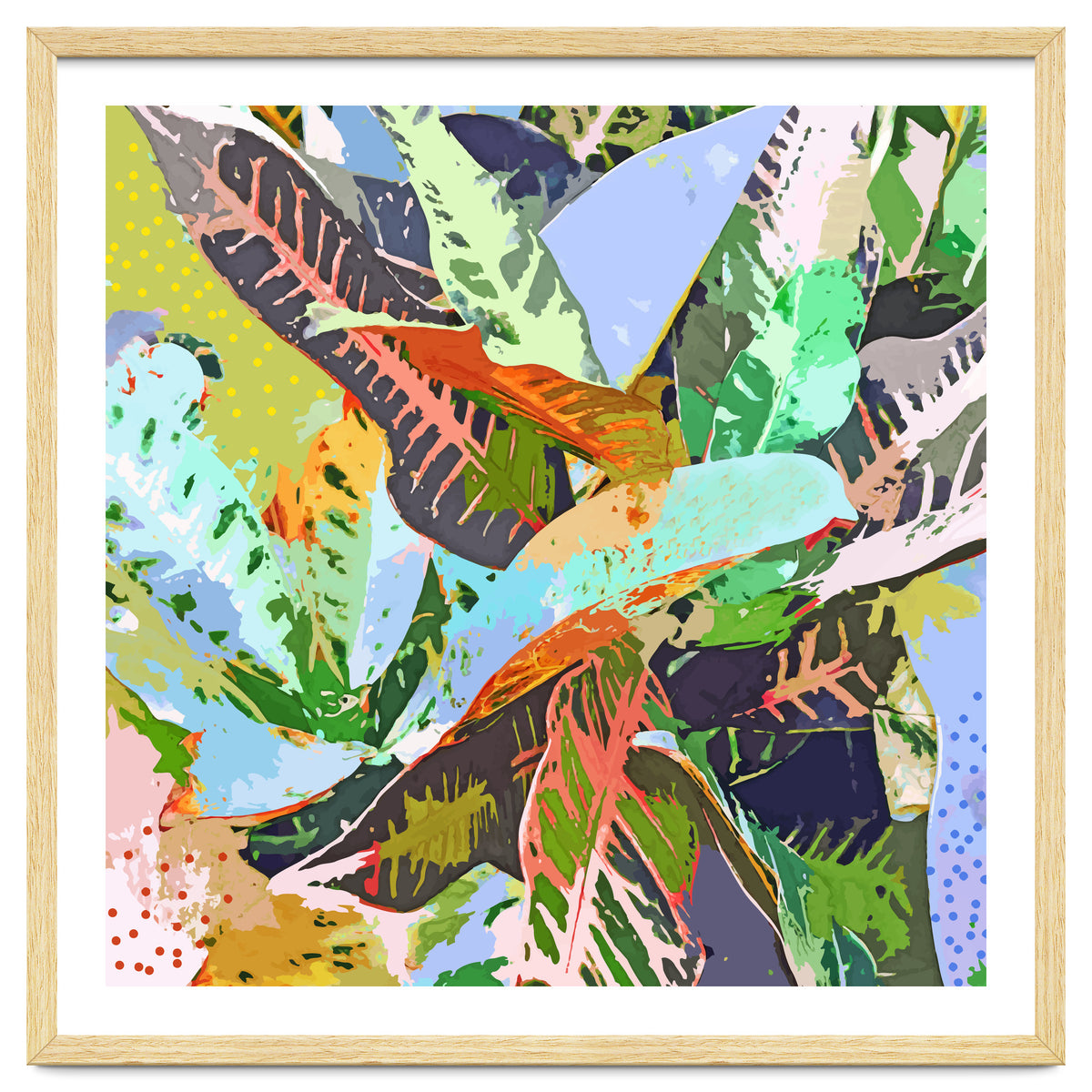 Jungle Plants, Tropical Nature Dark Botanical Illustration, Eclectic Colorful Forest Painting