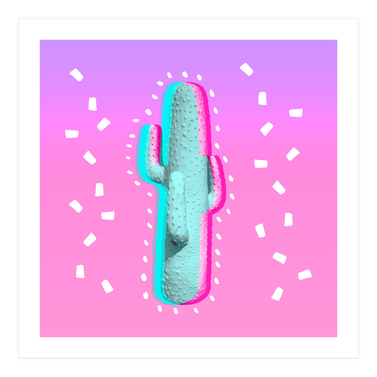 Modern 3 D Color Channel Cactus Photography Pink Purple Gradient 90's Pattern (Print Only)