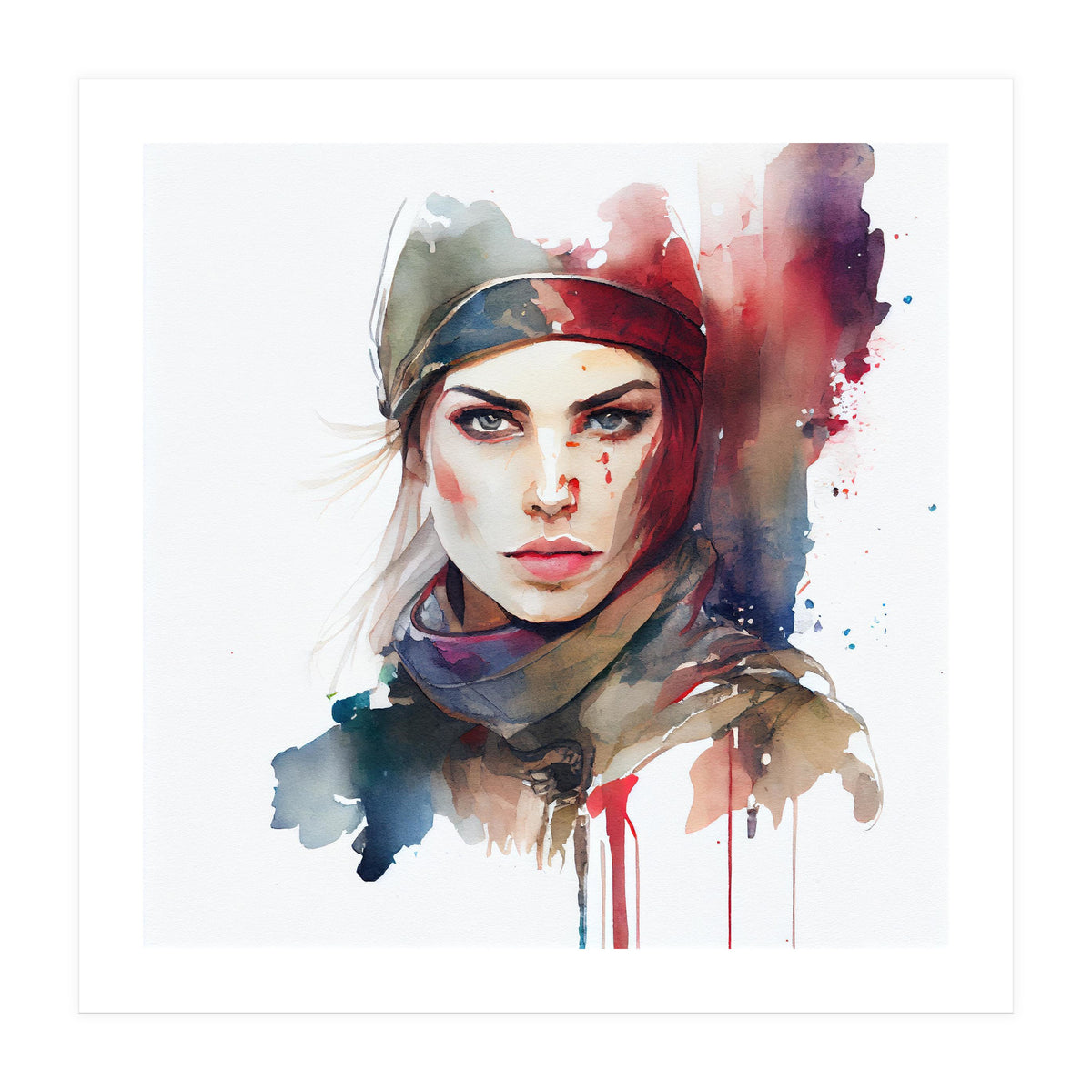 Watercolor Medieval Soldier Woman #1 (Print Only)