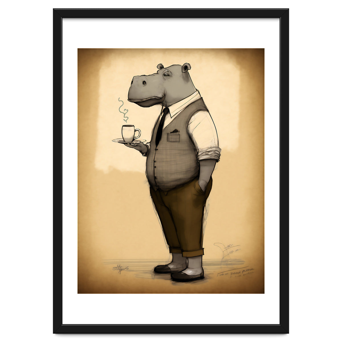 Hippo Hipster Fashion Sketch