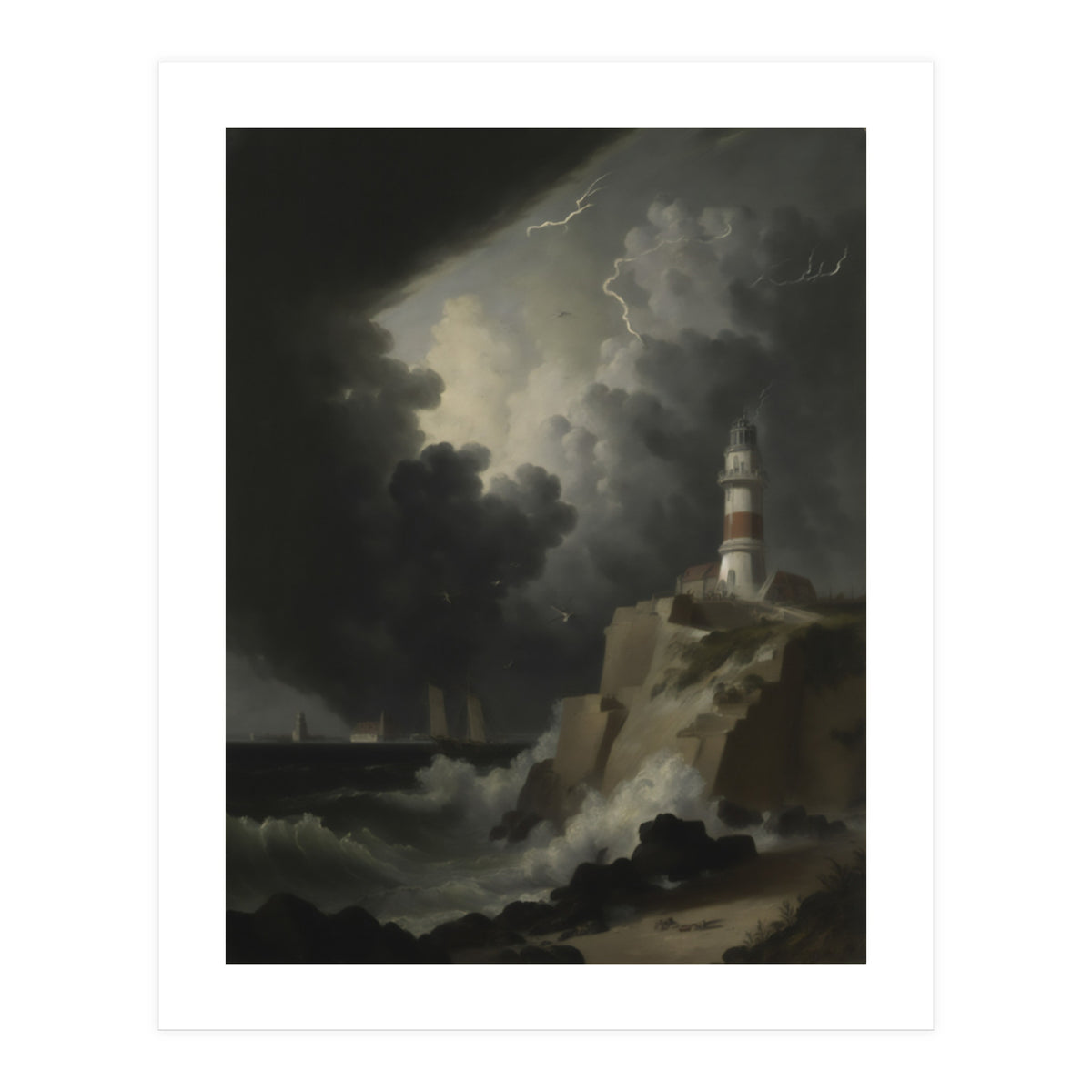 Lighthouse In A Storm (Print Only)