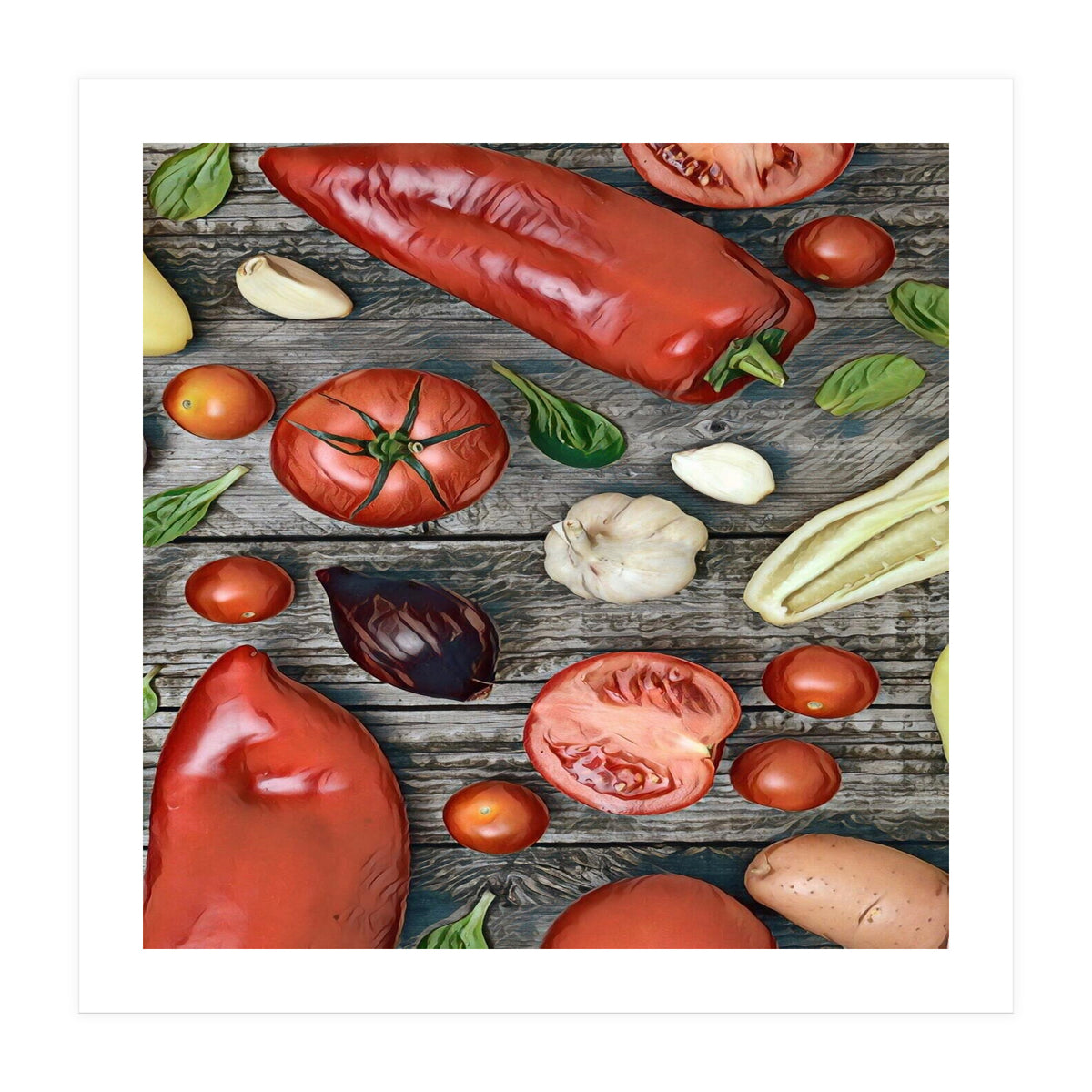 Tomatoes and bell peppers, healthy table (Print Only)